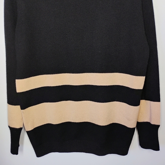 Pure Collection Cashmere Turtleneck Sweater Womens 4 Black Stripes Quiet Luxury - Picture 5 of 12